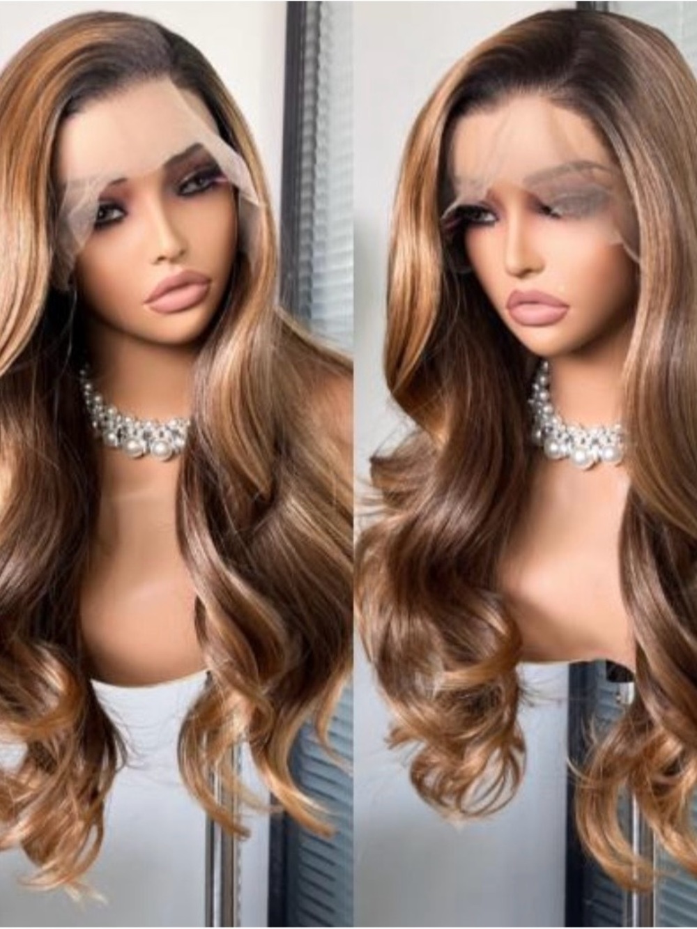 Lace Front Long Wavy Women's Wig Caramel Brown Highlights Futura Synthetic 13x4